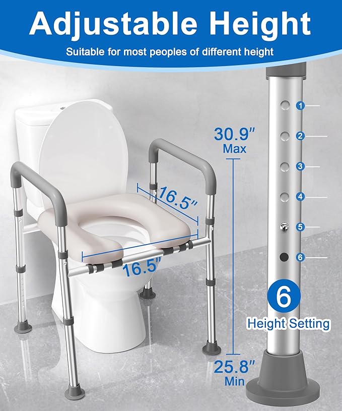 HOMLAND Raised Toilet Seat with Handles, Toilet Seat Riser for Seniors with Adjustable Height & Width, FSA HSA Eligible 400lb Handicap Elevated Toilet Seat for Elderly, Pregnant, Fit Any Toilet