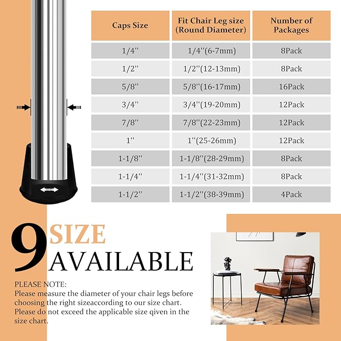3/4" Round Rubber Chair Leg Tips Caps, Chair Leg Floor Protectors Furniture Legs Caps Non Slip Reduce Noise for Hardwood Floors (Black, 12 Pack)