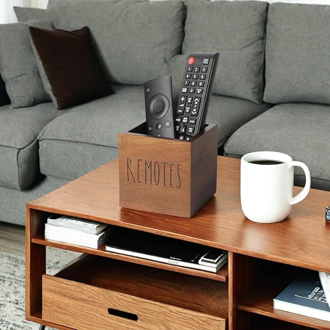 Acacia Wood Remote Control Holder, TV Remote Holder, Remote Organizer for Table,Home,Living room, bedroom for Wooden Remote Box (Brown, S,for 2 or 3 Remote Controls)