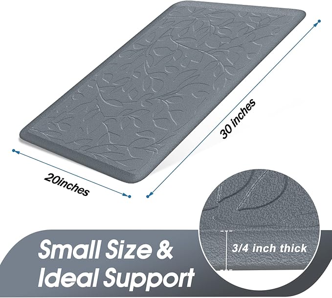 Anti Fatigue Kitchen Mat for Floor by DAILYLIFE, 3/4" Thick Kitchen Cushioned Mat, Standing Comfort Mat for Home, Office, Garage, Non-Slip Bottom, Waterproof & Easy-to-Clean (20" x 30", Grey)