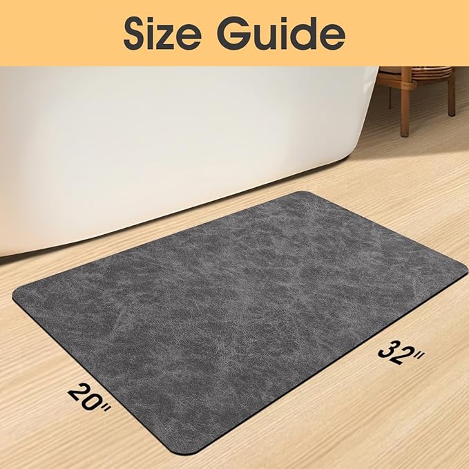 ACCUMTEK Ultra Thin Bath Mat, Upgrade Backing Non Slip Thin Bath Mats Fit Under Door, Quick Dry Ultra Absorbent Bathroom Rugs, Machine Washable Bath Rugs for Bathroom, Charcoal Gray/Crackle/32 x20