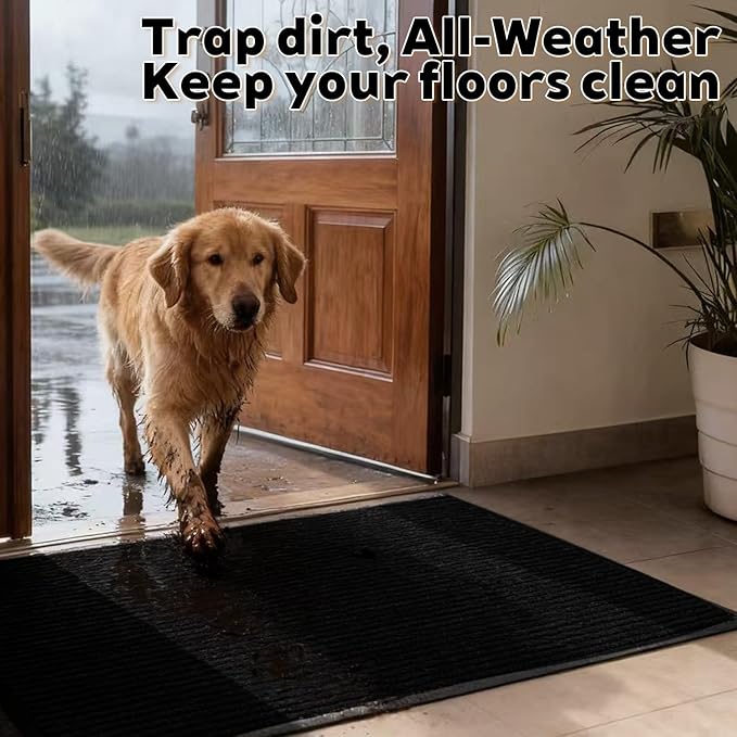 Indoor Outdoor Door Mat, 6'x3' Heavy Duty Large Non-Slip Waterproof Rubber Rug for Double Front Door Entrance, Welcome Floor Mats Carpet for Entryway Home Office School, Black 72" x 36"