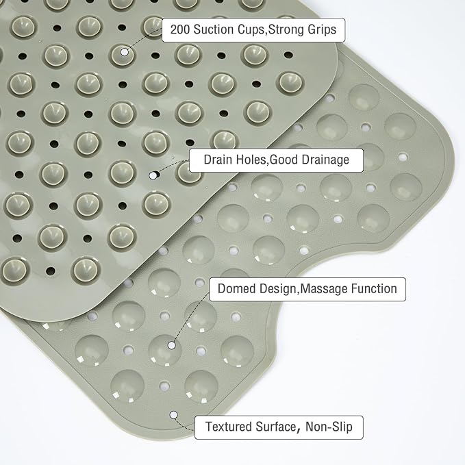 Extra Long Bathtub Mat Non Slip, Camel Soft Bath Mat for Tub 40 x 16 Inch Full Size, Bath Tub Shower Mats for Bathroom Floor with Big Suction Cups and Drain Holes, Easy Washable, BPA Free