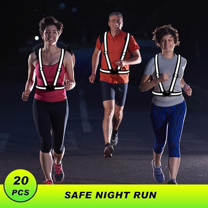 Hercicy 20 Pcs Reflective Vest High Visibility Safety Vests, Adjustable Running Gear Straps Lightweight Reflector for Construction (Black)