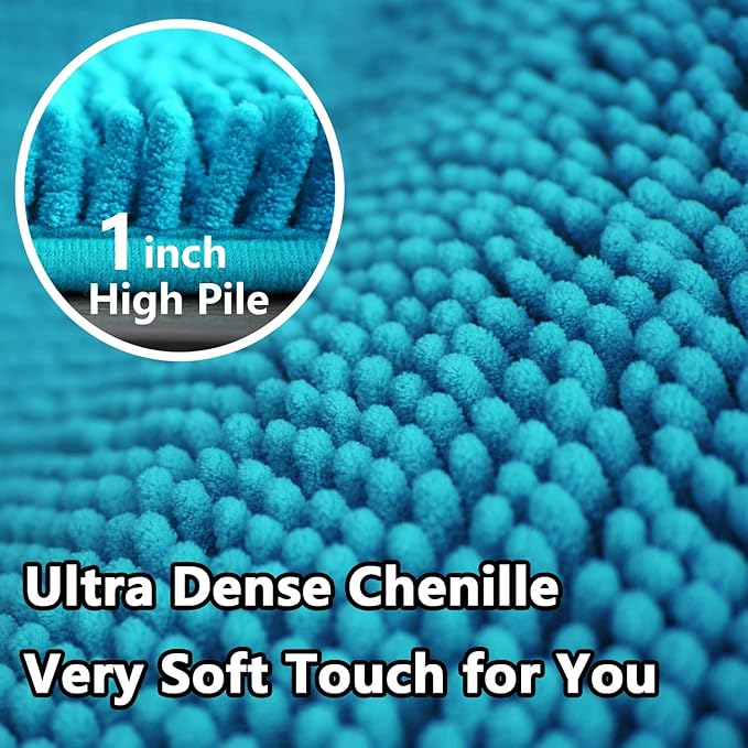 BOANKODU Bathroom Rugs Sets 2 Piece, Extra Soft Chenille Bath Mat Absorbent Bathroom Rug, Bathroom Mat with Non-Slip Bottom, Machine Washable Bath Rugs (32x20 Inch + 24x16 Inch, Turquoise)