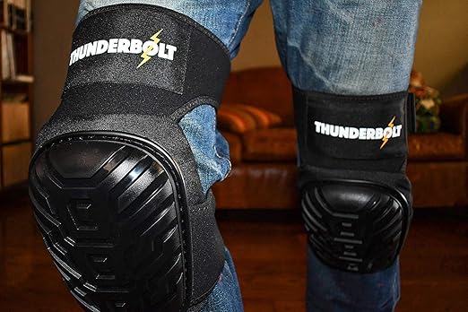 Thunderbolt Knee Pads for Men Construction Knee Pads for Work for Men and Women with Double Gel for Gardening Flooring Roofing Heavy Duty with Extra Thick Foam and Strong Adjustable Non-Slip Straps-Black