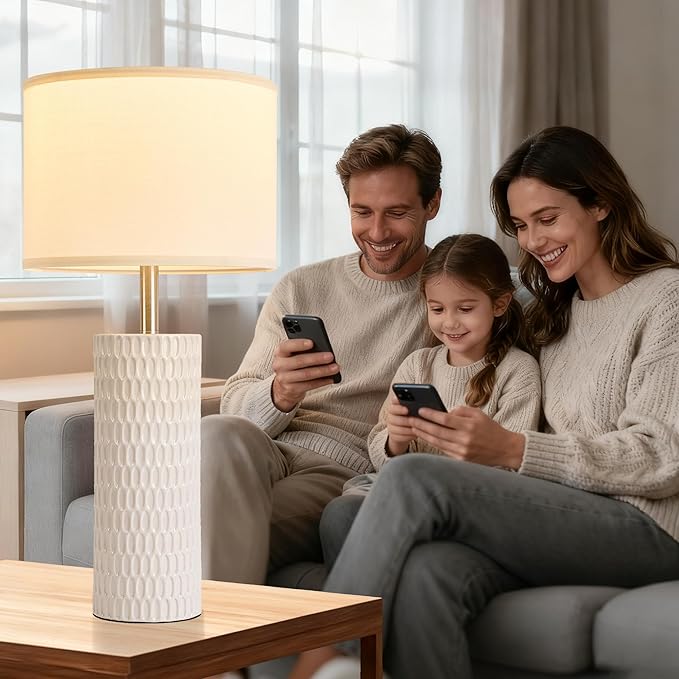 26.5" Ceramic Table Lamp, Table Lamp for Living Room, White Lamp for Bedroom, Night Stand Lamps, Modern Bedside Lamp Set of 2, End Table Lamps, White