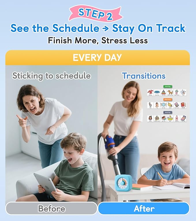 2-in-1 Visual Timer & Magnetic Visual Schedule for Kids, Autism ADHD Time Management Tool with 100+ Routine Chore Chat Magnets, Sensory Learning Materials for Home, Classroom, Special Education