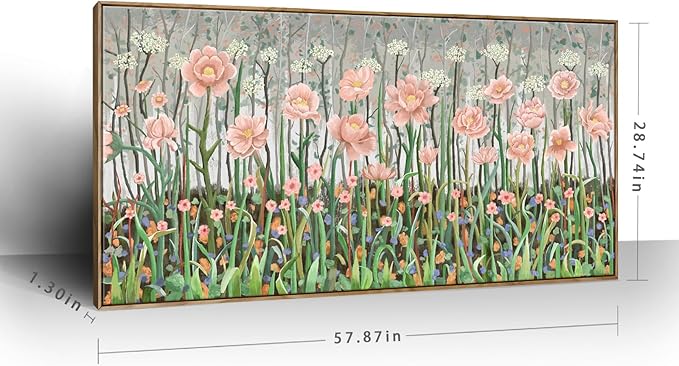 amatop Large Botanical Wall Art - Modern Floral Canvas Print, Pale Pink and Green Abstract Wildflower Oversized Framed Artwork for Living Room, Bedroom, Office Wall Decor (58x29 in)