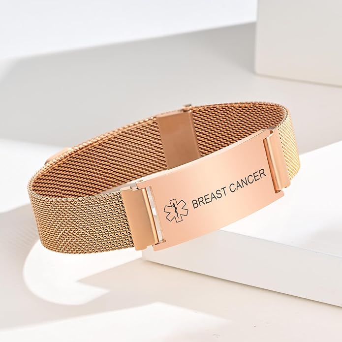 VNOX Medical Alert Id Bracelet for Men Women, Custom Engraving Adjustable Stainless Steel Customizable Mesh Emergency Survival Medic Bracelets Wristband Loop Band with Replacement Tag