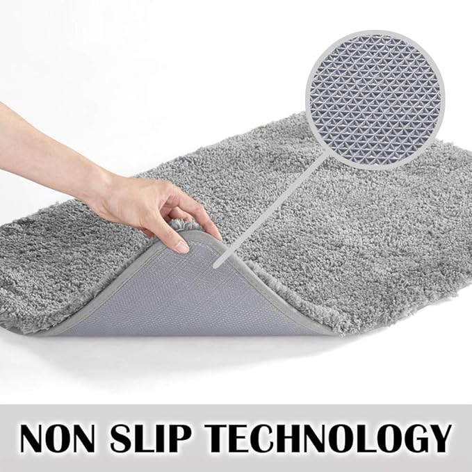 Suchtale Bathroom Contour Rug Non Slip Bath Mat Water Absorbent Soft Microfiber Shaggy Bathroom Mat Machine Washable Bath Rug for Bathroom Thick Plush U Shape Toilet Rug (20 x 24, Grey)