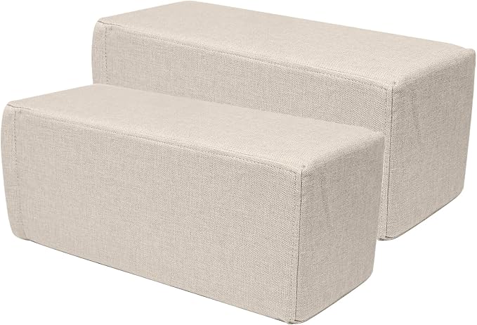 2 Pack Couch Arm Rest Pillow, 8''x8''x20'' Linen Cover, High Density Foam Armrest Cushion, Removable & Washable Elbow Support for Sofa, Bed, and Armchair (Beige)