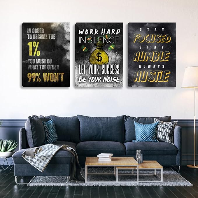 Motivational Canvas Wall Art Inspirational Entrepreneur Hustle Poster Prints Art Office Decor Work Hard Quotes Poster Pictures Framed Artwork Decor for Office Workplace Living Room(60''Wx 28''H)