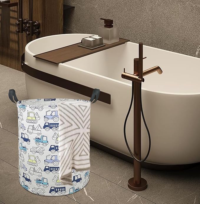 19.7 Inch Round Laundry Clothes Hamper Laundry Basket with Handles,Storage Organizer Bins Laundry Gift Basket for Room, Bedroom Decor (Engineering vehicle)