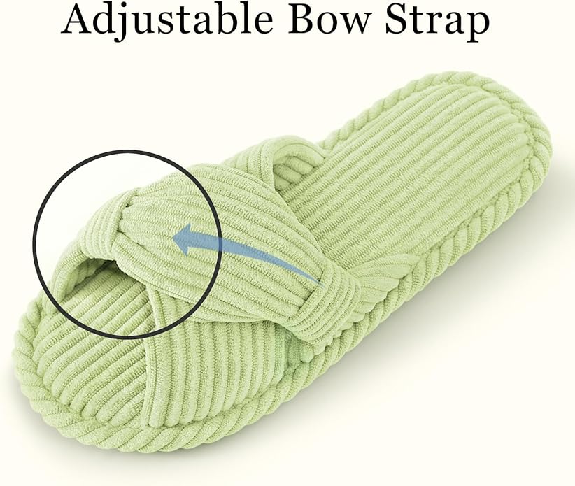 Evshine Fall House Slippers for Women Corduroy Cross Bow Indoor Slippers Open Toe Slip On Bedroom Shoes with Memory Foam