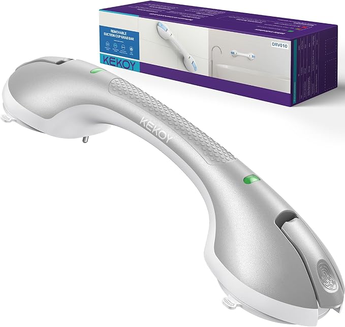 KEKOY 17.5 Inch Suction Grab Bars for Bathtubs and Showers with Indicator - Heavy Duty Safety Shower Handle for Seniors and Elderly, Handicap Bars for Bathroom, No Drilling and Removable, Silver