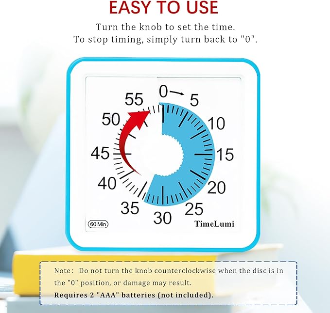 60-Minute Visual Timer for Kids, Time Management Tool Study Classroom Timer, Home Edition Silent Countdown Timer for Toddler, Teachers and Adults (Blue)