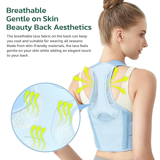 Posture Corrector for Women - Lightweight and Breathable Back Brace for Pain Relief, Rounded Shoulders and Hunchback, Compact & Portable with Fashionable Design, Invisible Under Clothes Blue-L