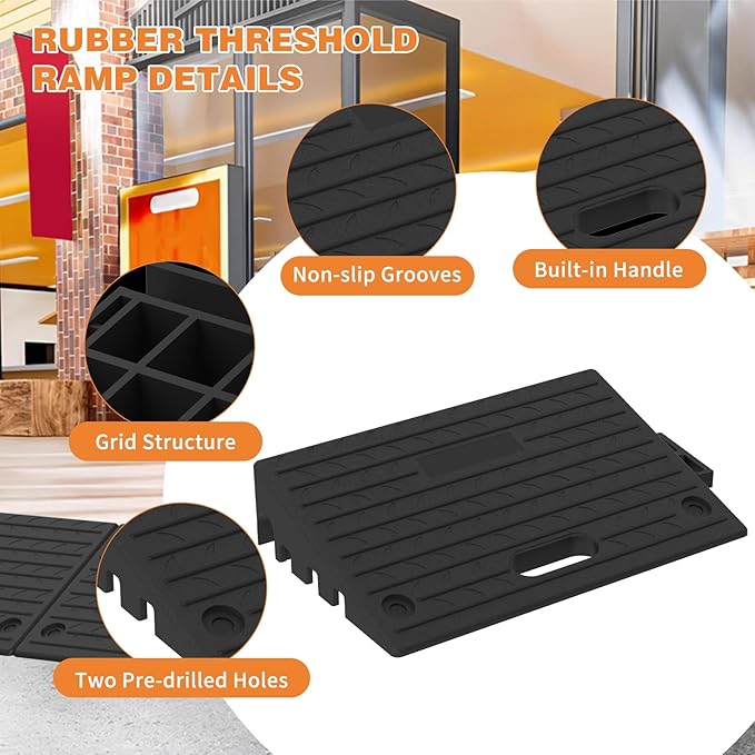 5.0" Rise Rubber Threshold ramp for Doorway/Cars, Step/Stair Rubber ramp with with Non-Slip Surface for wheelchairs/Curb/shed, 2200Pounds Load Capacity.