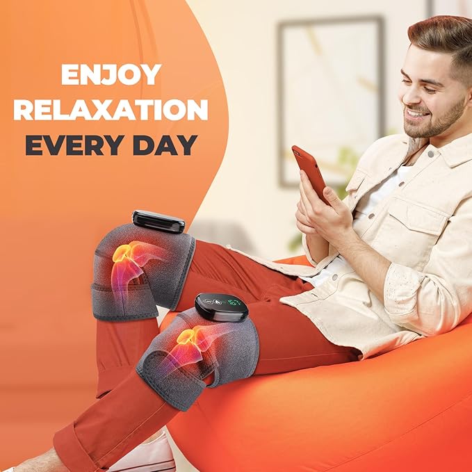 YUANBO Cordless Knee Massager with Heat, 3-in-1 Heated Knee Massager for Knee Elbow Shoulder Wrap with 3 Vibration & Heating Modes (2 PACK)