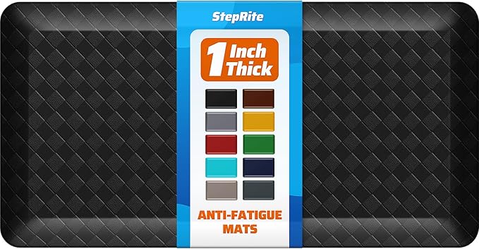 StepRite 1” Thick Kitchen Mats for Floor, Anti Fatigue Kitchen Rugs, Non-Slip,Heavy Duty Waterproof Kitchen Rug, Standing Desk Mat for Home, Kitchen, Office(Black)