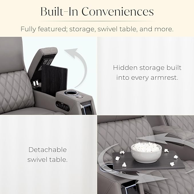 Seatcraft Apex Zero-Gravity CoolZero Italian Leather Home Theater Seating, Powered Headrest, Powered Lumbar, Powered Recline, Row of 4 Middle Loveseat, Gray