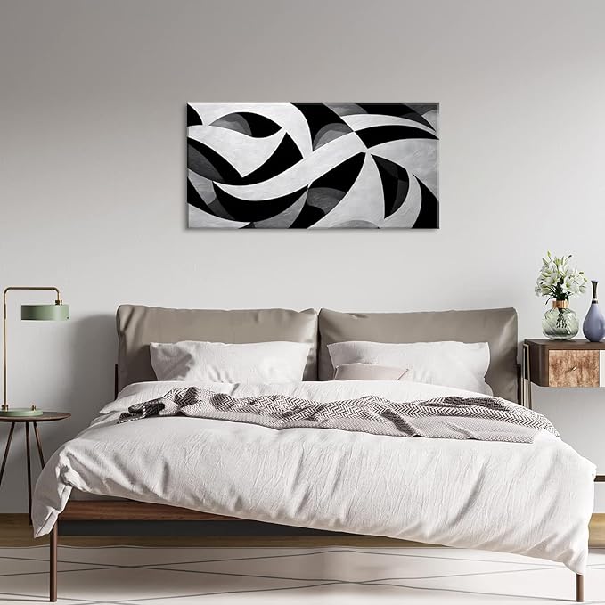 White and Black Abstract Cube Wall Art for Living Room Office Modern Pattern Grey Painting Prints Cool Canvas Artwork Over The Couch Bedroom Decor