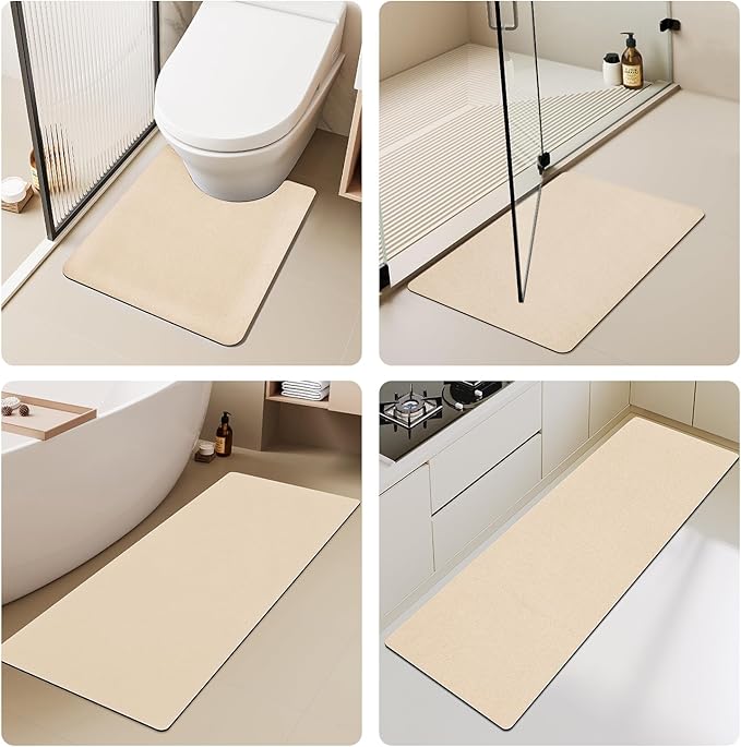 Bathroom Mat Quick Dry, Bathroom Rugs Non Slip Washable Thin Absorbent Bath Mat Fits Under Door Bathroom Floor Mat Perfect for Bath, Shower, or Sink 17"x59" Beige