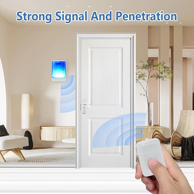 Loud Flash Doorbell with 7 Colors of Bright Light and 4 Volumes, Wireless Doorbells 600 feet,at Home/Office,Suitable for the Elderly, Hearing Impaired People, 2 Transmitters with 3 Receivers