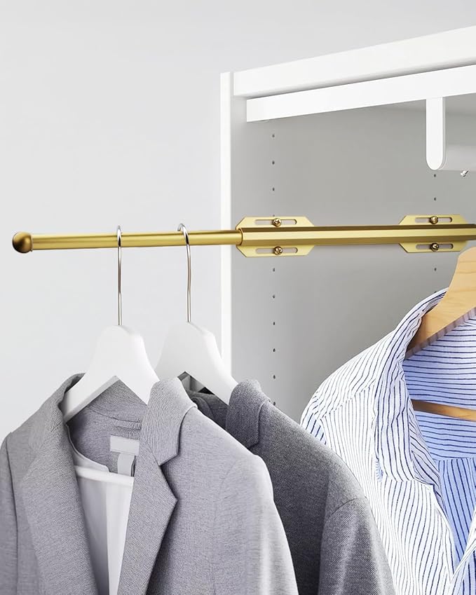 12" Valet Rod for Closet Pull Out, Adjustable extending closet rod, Standard Retractable closet rod organization rack, Valet Clothing Hanger Rods Extender for Wardrobe Laundry Bathroom (Sunbeam Gold)