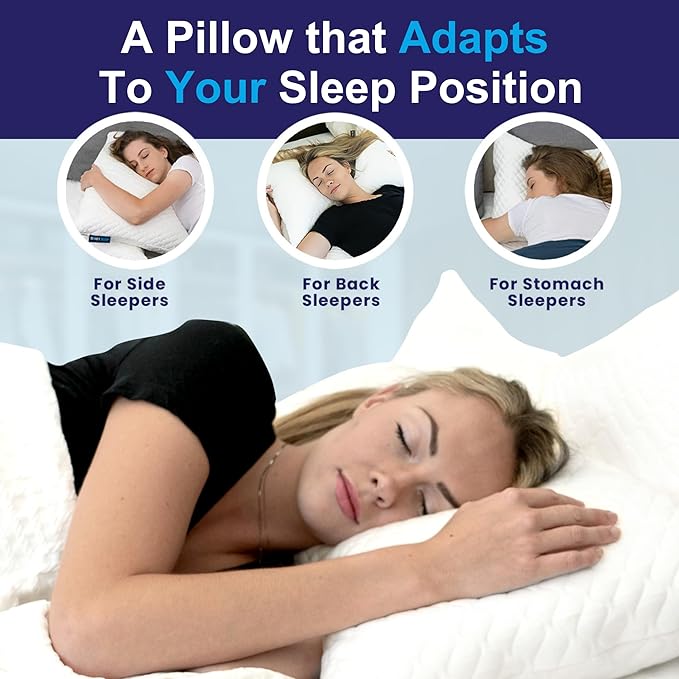 Sidney Sleep Set of 2 Queen Size Bed Pillows for Side and Back Sleepers - Adjustable Filling - Memory Foam Pillows for Neck and Shoulder Pain - Customizable Loft - Extra Foam Included (White)