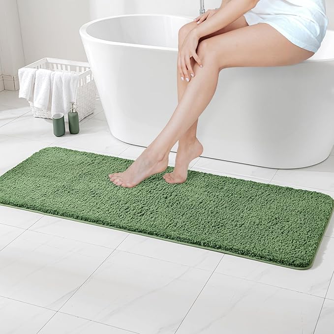 MIULEE Moss Green Bathroom Runner Rug 24x60 Inches, Long Bath Mat for Bathroom Floor Bathtub Showers, Machine Washable Absorbent Microfiber Carpet with TPR Anti-Slip Back