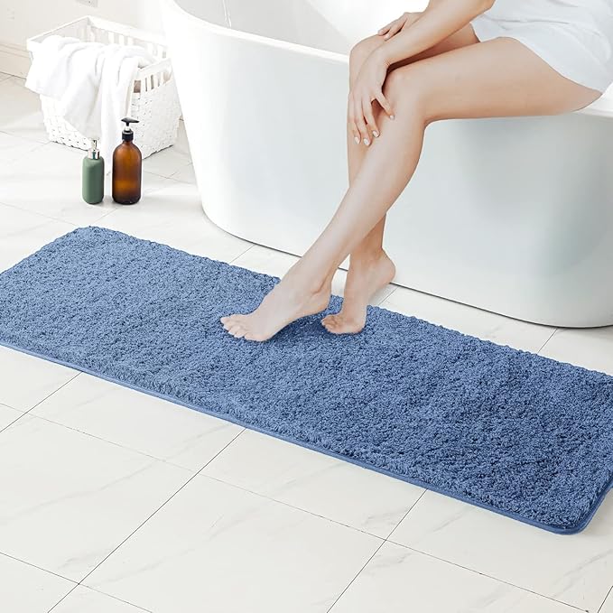 MIULEE Blue Bathroom Runner Rug 24x60 Inches, Long Bath Mat for Bathroom Floor Bathtub Showers, Machine Washable Absorbent Microfiber Carpet with TPR Anti-Slip Back