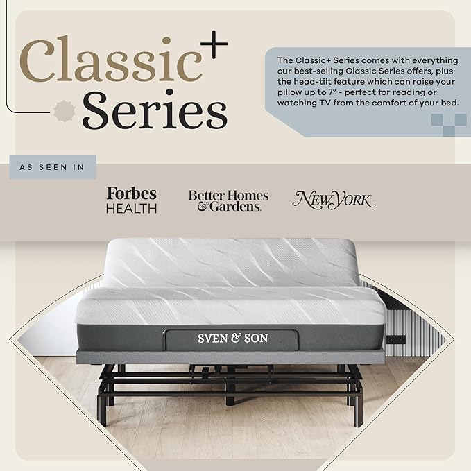 Sven & Son Harmony Adjustable Bed Base, Head and Foot Lift, Massage, Under-Bed Lights, USB, Gel Memory, Zero Gravity Smart Frame - King + 14 inch Hybrid Spring Matt (Medium Soft)