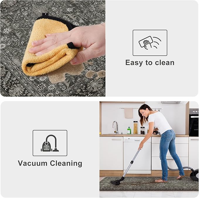 KIMODE Anti Fatigue Kitchen Mat 2PCS,Waterproof Farmhouse Green Kitchen Rugs Non-Slip,Vintage Kitchen Mat for Floor,Cushioned Comfort Foam Standing Mat for Laundry,Office,Sink,Desk