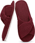 Evshine Fall House Slippers for Women Corduroy Cross Bow Indoor Slippers Open Toe Slip On Bedroom Shoes with Memory Foam