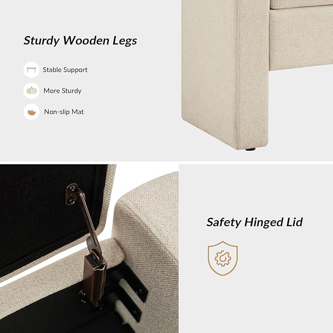55" Modern Upholstered Storage Bench with Tufted Seat, Fabric Ottoman Bench for Bedroom, Entryway, or Living Room, Soft Close Hinge,Linen