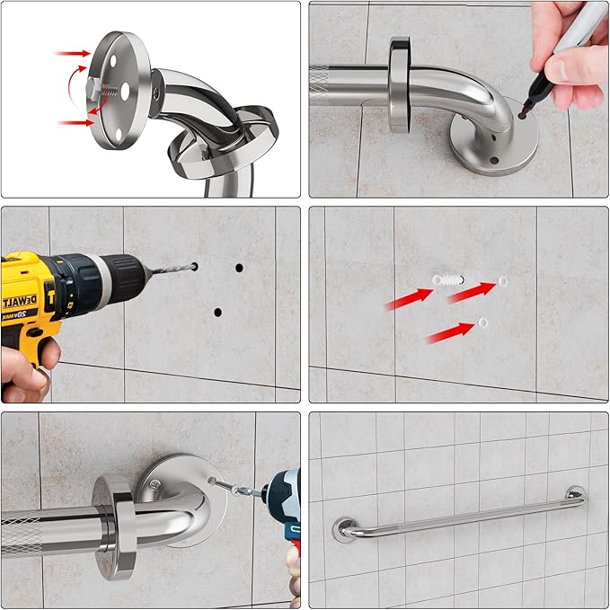 36 Inch Anti Slip Shower Grab Bar, Munzong Bathroom Grab Bar for Showers, Brushed Nickel Knurled Handicap Balance Bar,Safety Hand Rail Support Elderly Senior Assist Bath Handle