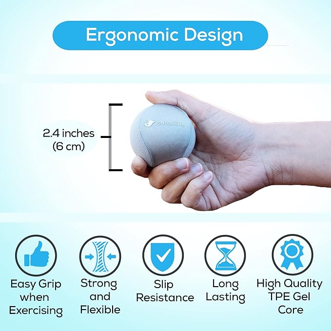 Serenilite Hand Therapy Exercise Stress Ball Bundle - Tri-Density Stress Balls for Adults & Grip Strengthening