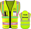 YOWESHOP High Visibility Reflective Safety Vest with Pockets Custom Your Logo Safety Workwear