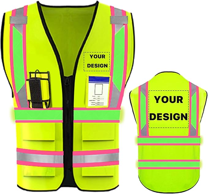 YOWESHOP High Visibility Reflective Safety Vest with Pockets Custom Your Logo Safety Workwear