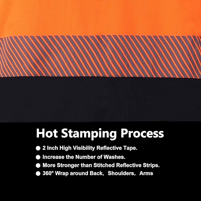 FONIRRA Safety Shirts for Men High Visibility Reflective ANSI Class 2 Hi Vis Construction Work T Shirts Long Sleeve