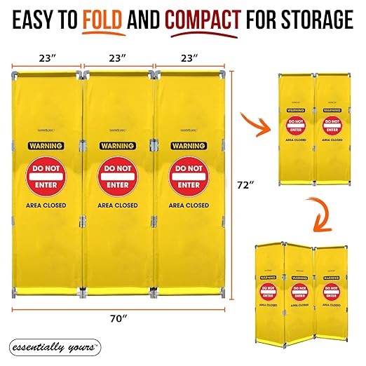 Essentially Yours "Do Not Enter" Foldable Safety Barricade | High Visibility Yellow 6 Foot Portable Safety Barrier with Heavy Duty PVC Frame