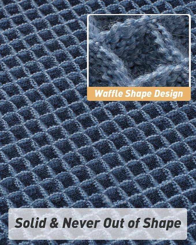 AMOAMI Upgraded Waffle Bath Mat, Super Absorbent Non Slip Bath Mats for Bathroom Floor, Machine Washable Bathroom Rugs with Tassels, Rubber Backed Bathroom Mats, Ultra Soft, 24" x 36", Blue