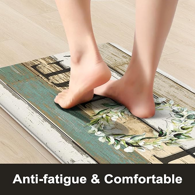 KIMODE Anti Fatigue Kitchen Mats, Farmhouse Kitchen Rugs Sets of 2,Non Slip Waterproof Kitchen Floor Mats,Ergonomic Cushioned Comfort Standing Mat for Home,Laundry,Office,Sink,Desk