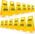 12-Pack Bilingual Caution Wet Floor Signs, A-Frame Double-Sided Warning Signs for Indoor & Outdoor Commercial Use, Foldable & Sturdy for Kitchen, Pool, Hotel and Workplace Safety