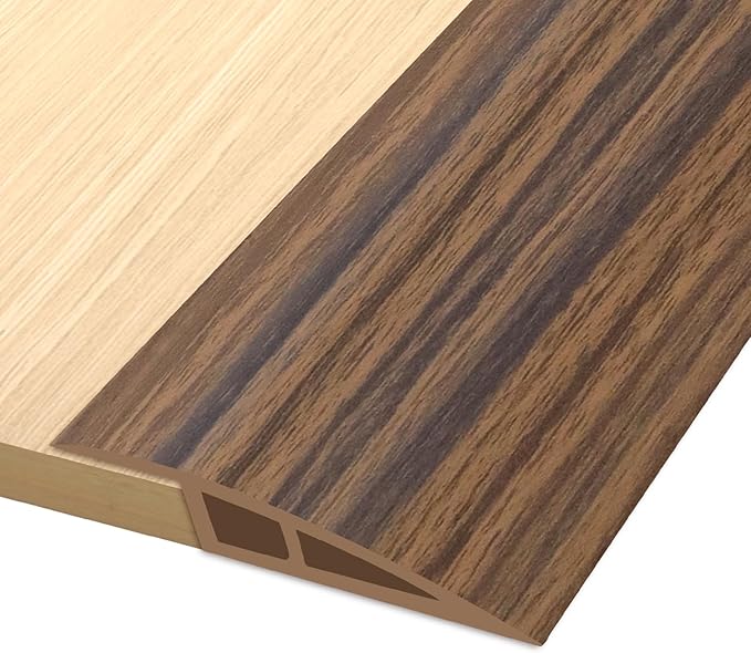 Vinyl Door Threshold Flooring Transition Strip Self Adhesive Carpet Edging Strip for Laminate Doorway Edge Threshold from 3/5" to 4/5" (Smoked Brown Wood Grain, 10 Ft)