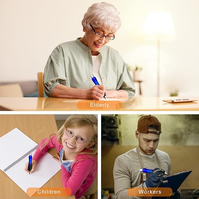 14pcs Big Fat Pens Aids Writing For Tremor, Arthritis, Parkinson, Handicap, Carpal Tunnel Large Wide Grip Pens Blue (2 Pen + 6 Black Refills + 6 Blue Refills)