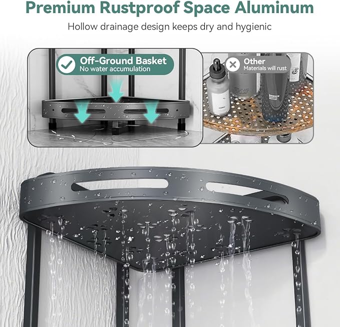Corner Shower Caddy Standing, 3 Tier Shower Organizer Stand with Soap Holder, Rustproof Shower Shelves for Bathroom Storage, Grey