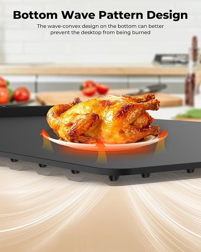 Electric Warming Mat for Food (2-Pack)-Full Surface Fast Heating Silicone Warmer Tray with 3-Level Temperature, Auto-Off, Raised Feet for Table Protection, for Gatherings,Parties,Home Buffet